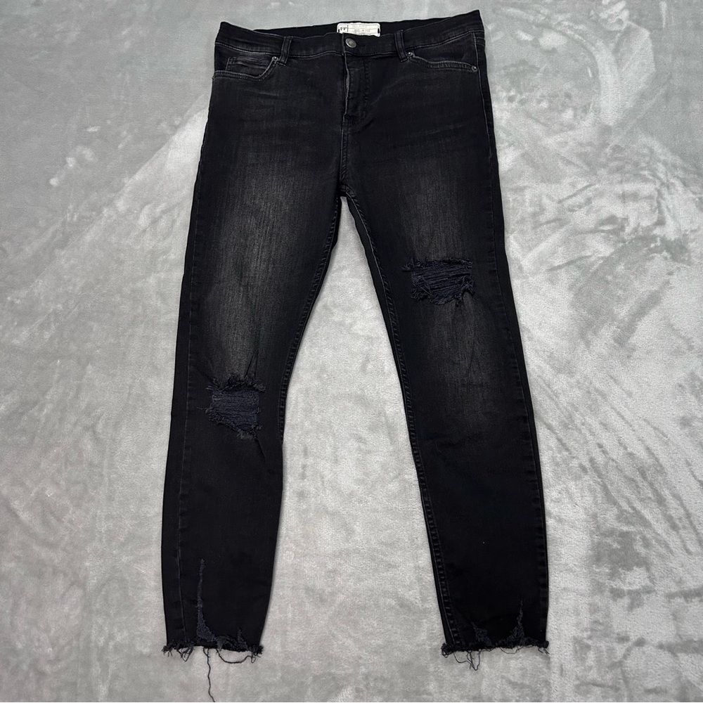 Free People Distressed Raw Hem Skinny Jeans Womens Size 29 Black Grunge Boho